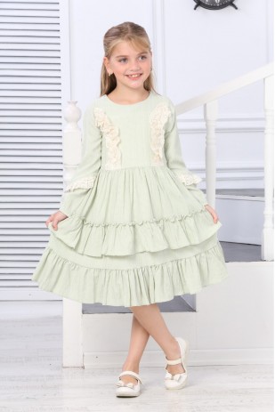 LANGÄRMELIGES KLEID MIT DETAILIERTER SPITZE VORNE