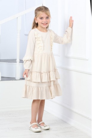 LANGÄRMELIGES KLEID MIT DETAILIERTER SPITZE VORNE