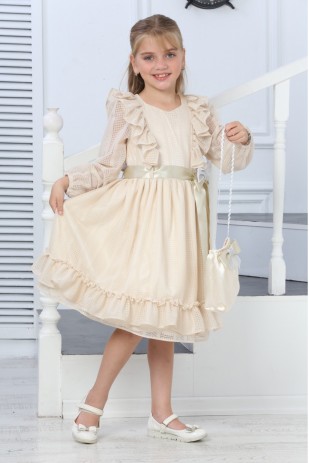 ÇANTALI KUŞAKLI DANTEL ELBİSE