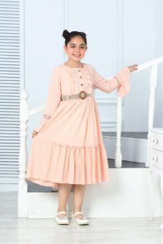 KUMAŞI SİMLİ KEMERLİ DÜĞMELİ KOL DANTEL DETAYLI GARSON ELBİSE